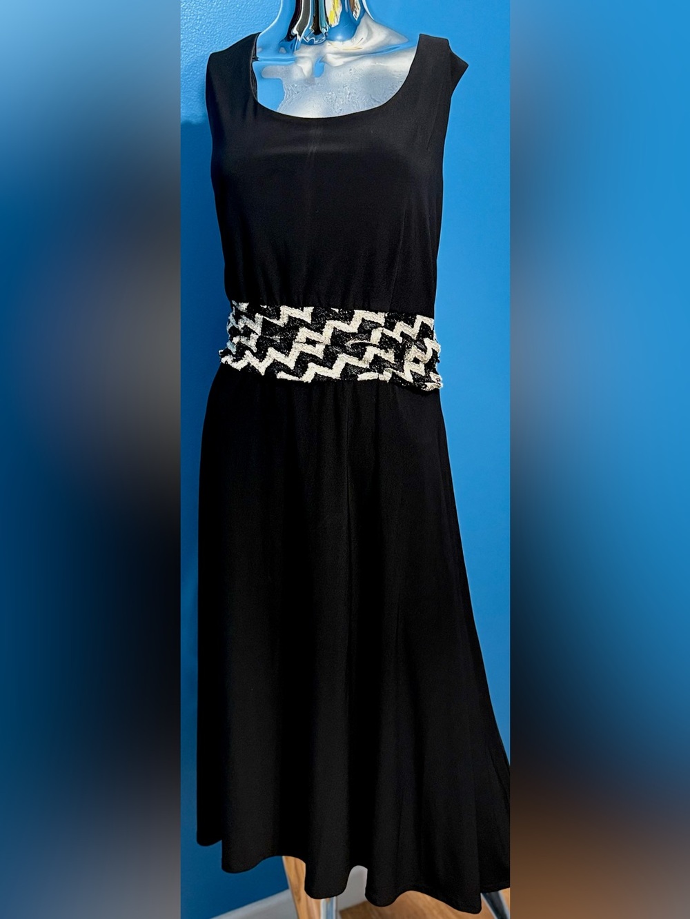 Perceptions Black A-Line Dress with Black & White Zigzag Waistband 18